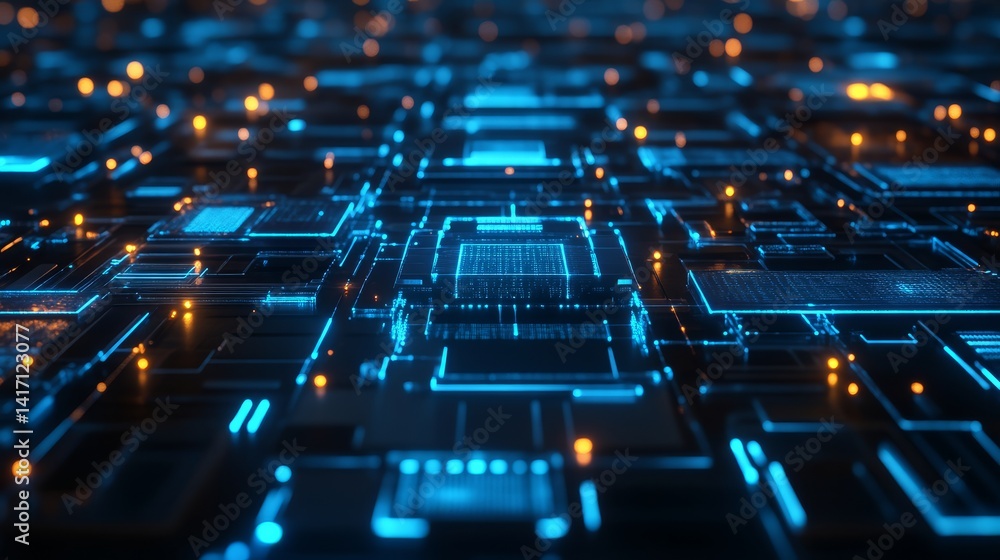 Poster innovative technology showcase circuit board patterns digital environment abstract visuals