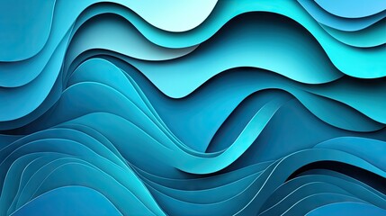 Fototapeta premium Layered, wavy, blue abstract design.