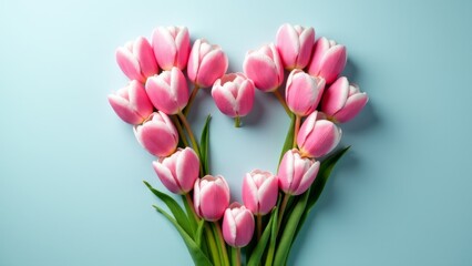 Obraz premium Pink Tulips Arranged In Heart Shape