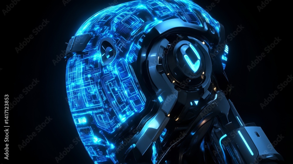 Poster futuristic robot design showcase digital realm 3d render high-tech environment close-up innovation