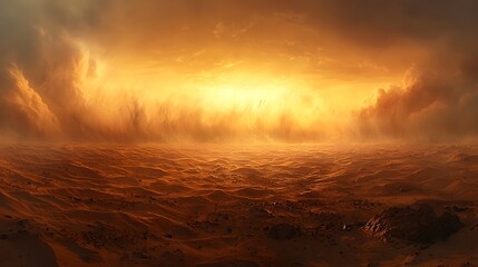 Dramatic sandstorm sweeping across the desert landscape