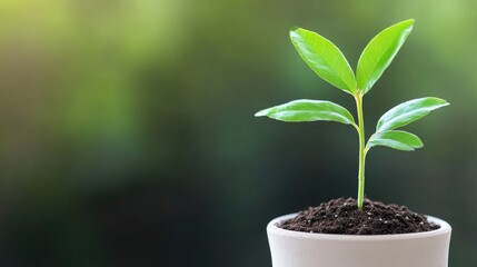 Young sprout in a pot, vibrant green leaves