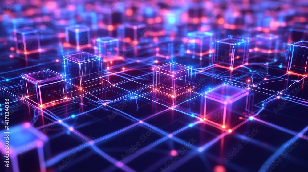 Poster digital cubes visualization technology abstract art futuristic close-up data representation