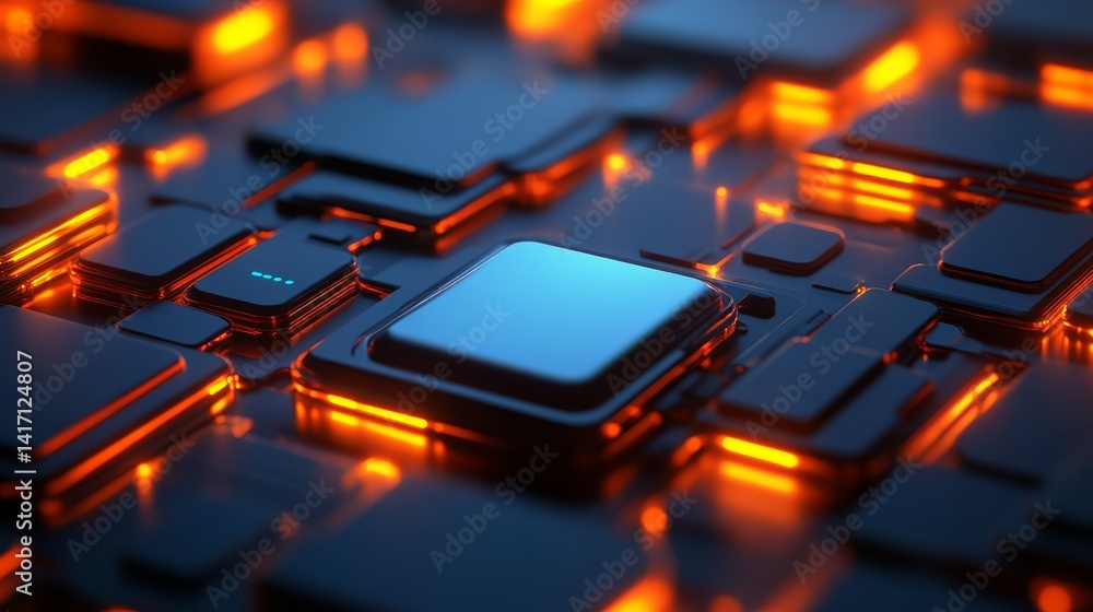 Poster exploring futuristic circuit board design in a digital art lab