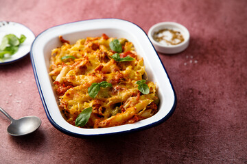 Pasta bake with tomato and basil
