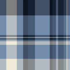 Sexual seamless pattern textile, table cloth check texture background. Styled plaid tartan fabric vector in blue and grey colors.