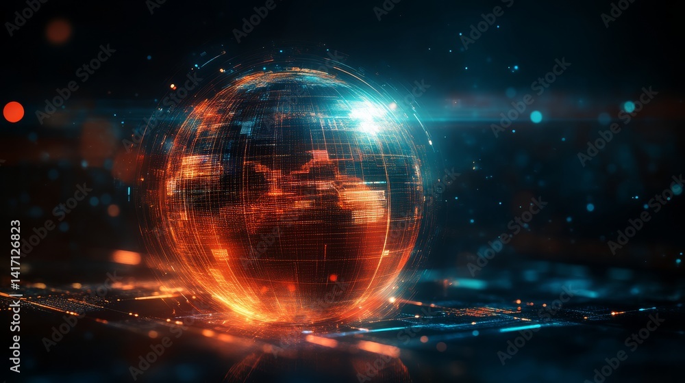 Aufkleber futuristic aerial visualization of a dynamic digital globe in virtual space