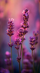 Fototapeta premium Lavender flowers blooming in vivid hues highlight the beauty of nature and evoke a sense of tranquility and peace