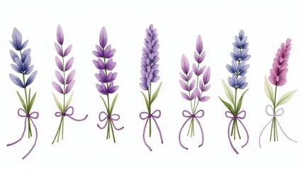 Naklejka premium Watercolor Lavender Flowers Collection On White