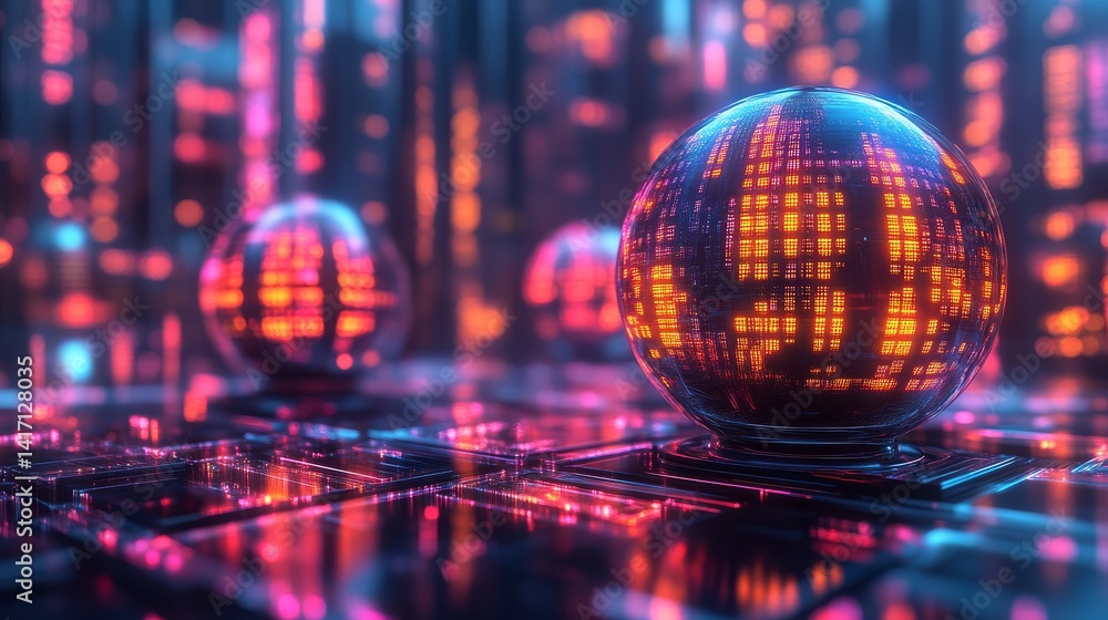 Poster futuristic data visualization digital realm 3d render cyber environment close-up technology concept