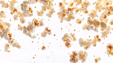 popcorn flying in the air on isolated white background