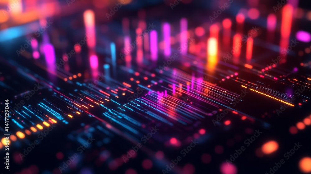 Poster dynamic data visualization digital environment abstract art tech concept vibrant colors