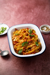 Pasta bake with tomato and basil