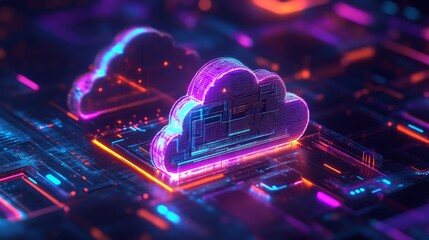 Close-up 3d visualization of digital cloud computing environment