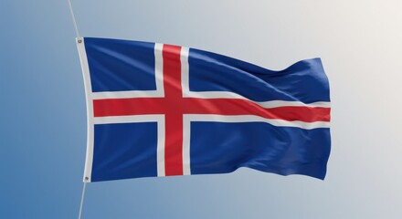 Icelandic Flag Waving Proudly Under a Clear Blue Sky A Symbol of Nordic Heritage and National Identity