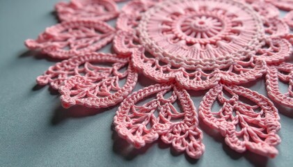 Obraz premium Intricate floral lace doily, delicate yarn texture, vintage, detail, design