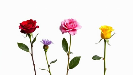 Four Flowers Against A White Background