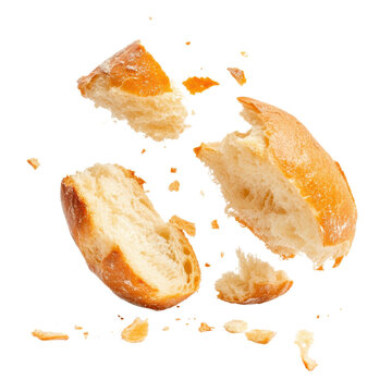 Rotten bread crumbs kitchen table food photography isolated top view transparent background