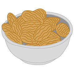 A clean illustration shows a white bowl filled with almonds