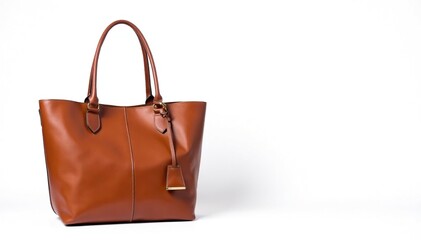 Naklejka premium Brown leather tote bag, isolated on white background, tote bag, brown bag