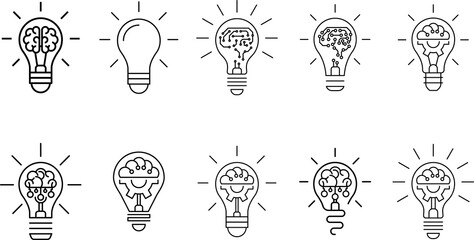 Light Bulb line icon, isolated on white background. Idea sign, solution, thinking concept. Lighting Electric lamp, electricity, shine, shiny. Flat style for graphic design, logo, web site, UI.