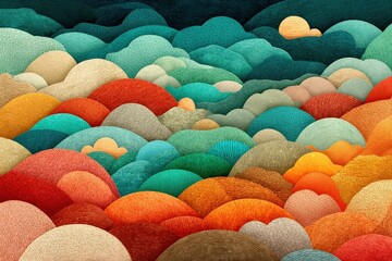 Abstract landscape of hills with layers of textured color and depth