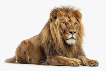 Obraz premium Majestic Lion Resting Serene, Powerful African Cat with Golden Mane, Wild Animal Portrait Photography