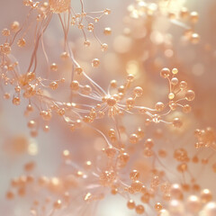 Fototapeta premium A half-and-half blend of a soft-focus skin surface with a stylized visual of beneficial skin microbiota abstract, glowing nodes or fine filaments interacting gently with the skin.