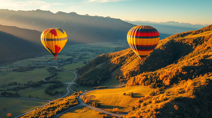hot air balloon in the mountains