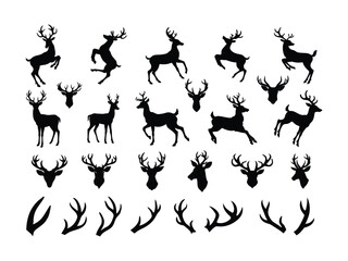 Deer black silhouette collection.