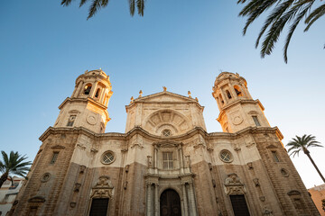 Cathedral of the Holy Cross over the waters in Cádiz, Andalusia, Spain