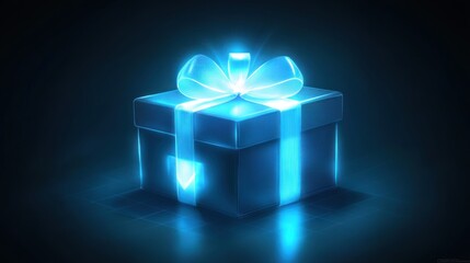 Glowing gift box, dark background, digital art, reward