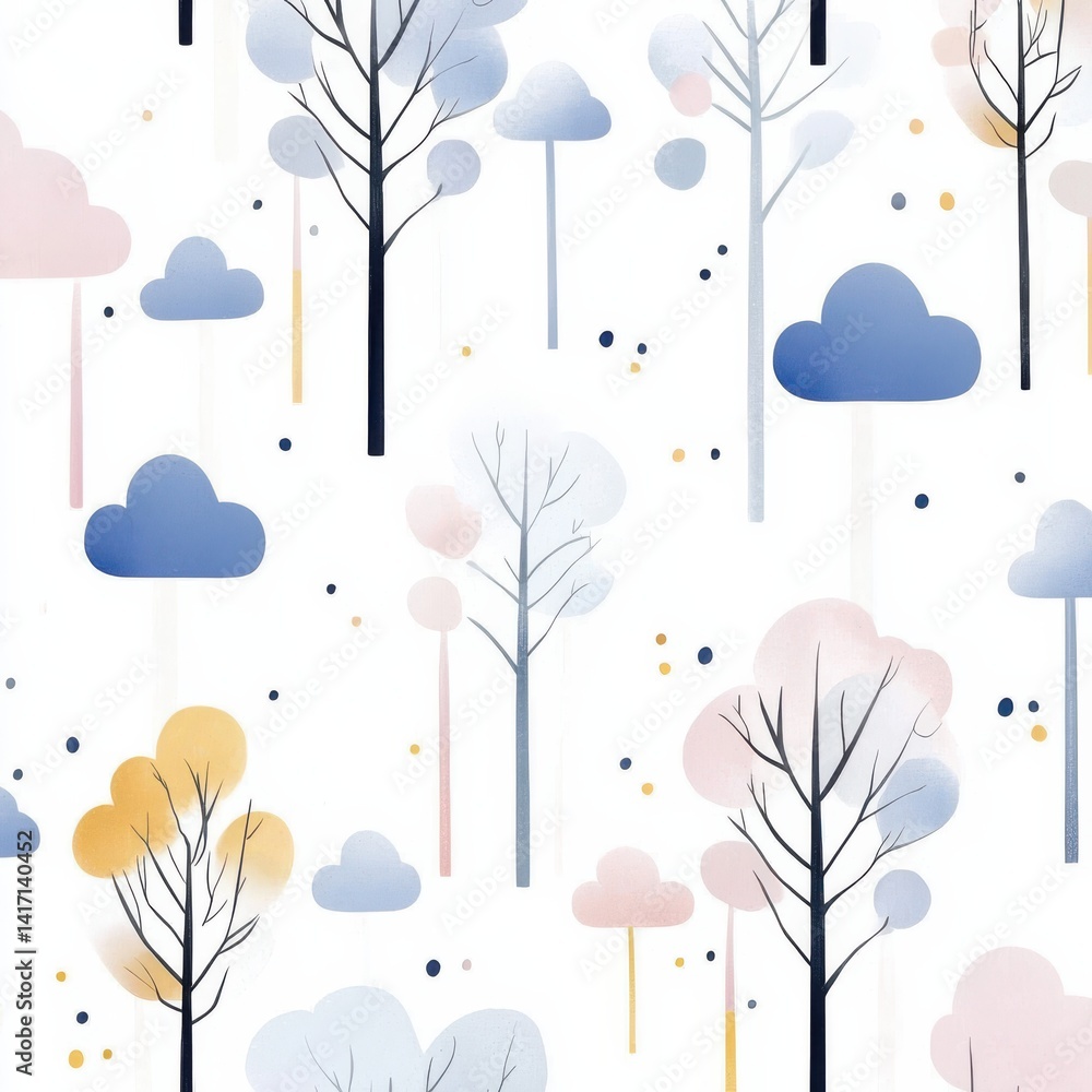 Poster minimalist seamless pattern of tree icons nature digital artwork calm environment aerial view design