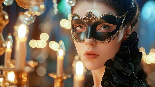 Gothic masquerade ball celebration enchanted castle portrait photography elegant atmosphere close-up view fantasy concept