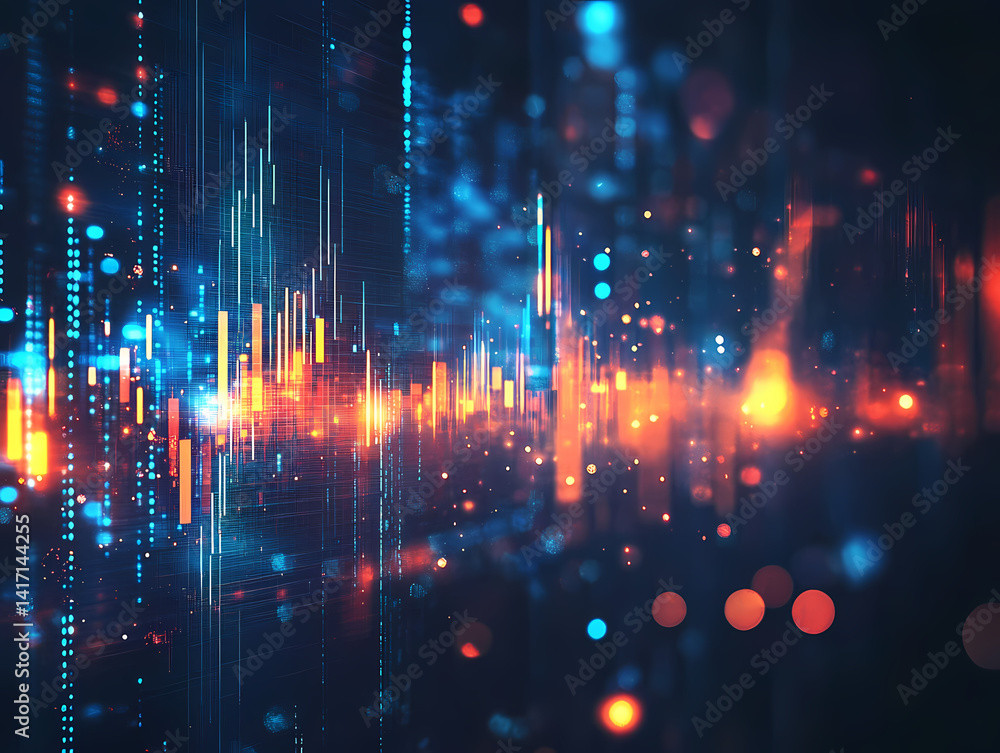 Aufkleber digital data stream: a dynamic visualization of data streams, rendered in vibrant hues of blue and o