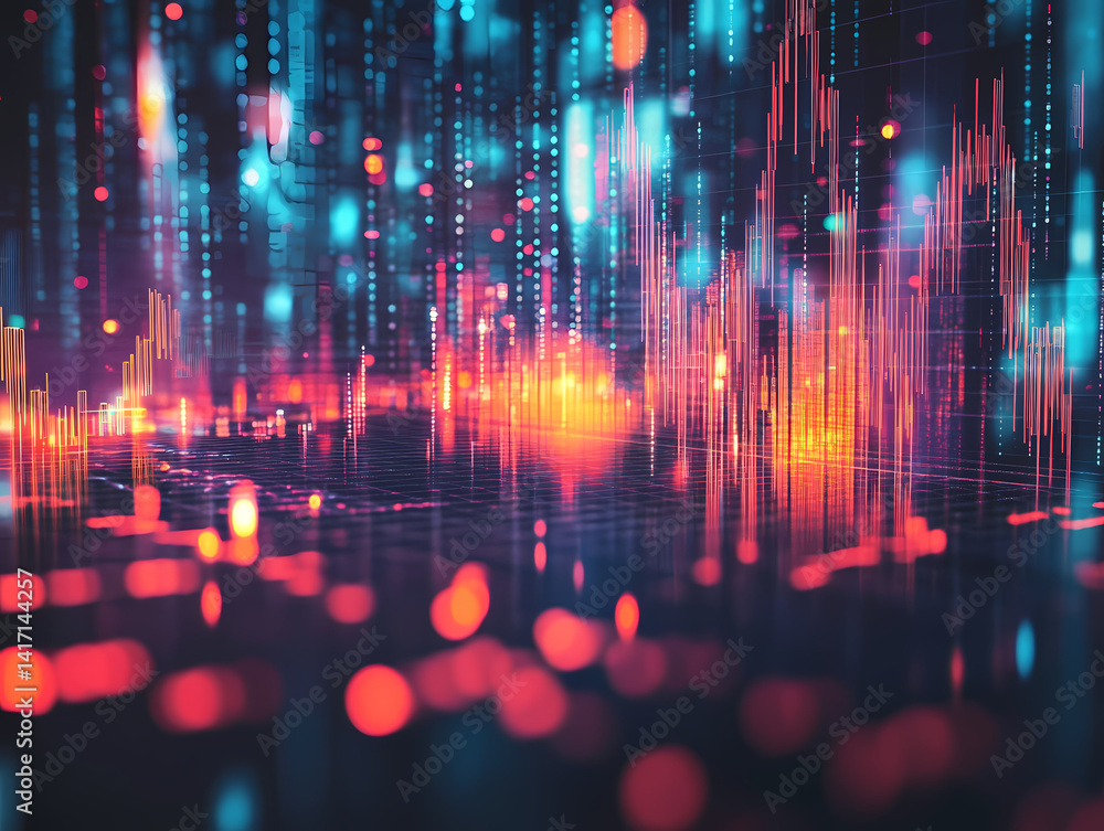 Poster digital data: an eye-catching digital illustration showcasing an explosion of vibrant data streams, 