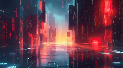 Fototapeta premium A mesmerizing futuristic city illuminated by vibrant and intense neon lights