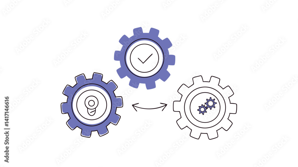 Poster strategy execution gears in flat style on white background