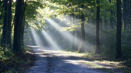 Obraz premium dirt path covered in soft pine needles meandering through a quiet woodland 