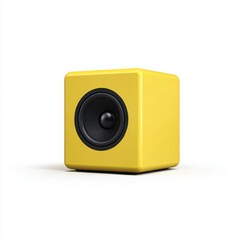 Obraz premium Yellow cube speaker isolated on white background