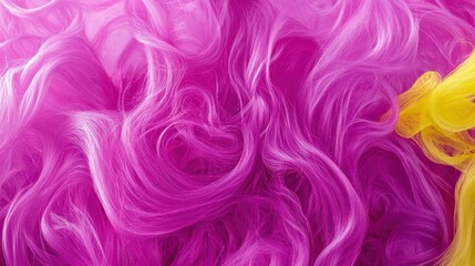 Vibrant, curly wig with a blend of pink and yellow.