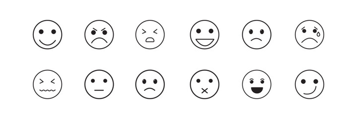 emojis icons set in trendy flat style. Happy, neutral, sad, emoji, vectors. Vector illustration.