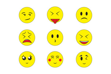 Big set of yellow emoji icons. Emoji with different emotion mood. Emotion icon vector set