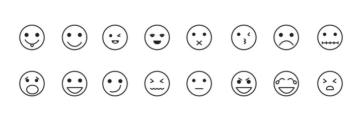Emoji icon big set. Emoji with different emotion mood. emoji faces art vector icon for apps and websites. Vector illustration.