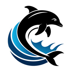 Fototapeta premium Minimalist Dolphin and Ocean Wave Silhouette Black Vector Isolated on Transparent Background