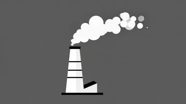 Industrial chimney emitting smoke clouds on gray background: pollution and environmental impact animation