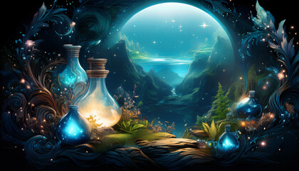 Obraz premium 003-063-028-A fairy tale revolving around a mystical antidote.. Emphasize the negative space on the left (3)