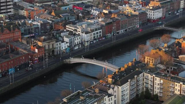 Breathtaking 4K Cinematic Drone footage capturing the magical golden hour sunrise over Dublin, Ireland. As the first light spills across. Smithfield 41