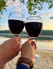 two glasses of wine outdoors