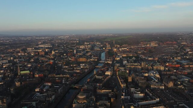 Breathtaking 4K Cinematic Drone footage capturing the magical golden hour sunrise over Dublin, Ireland. As the first light spills across. Smithfield 43